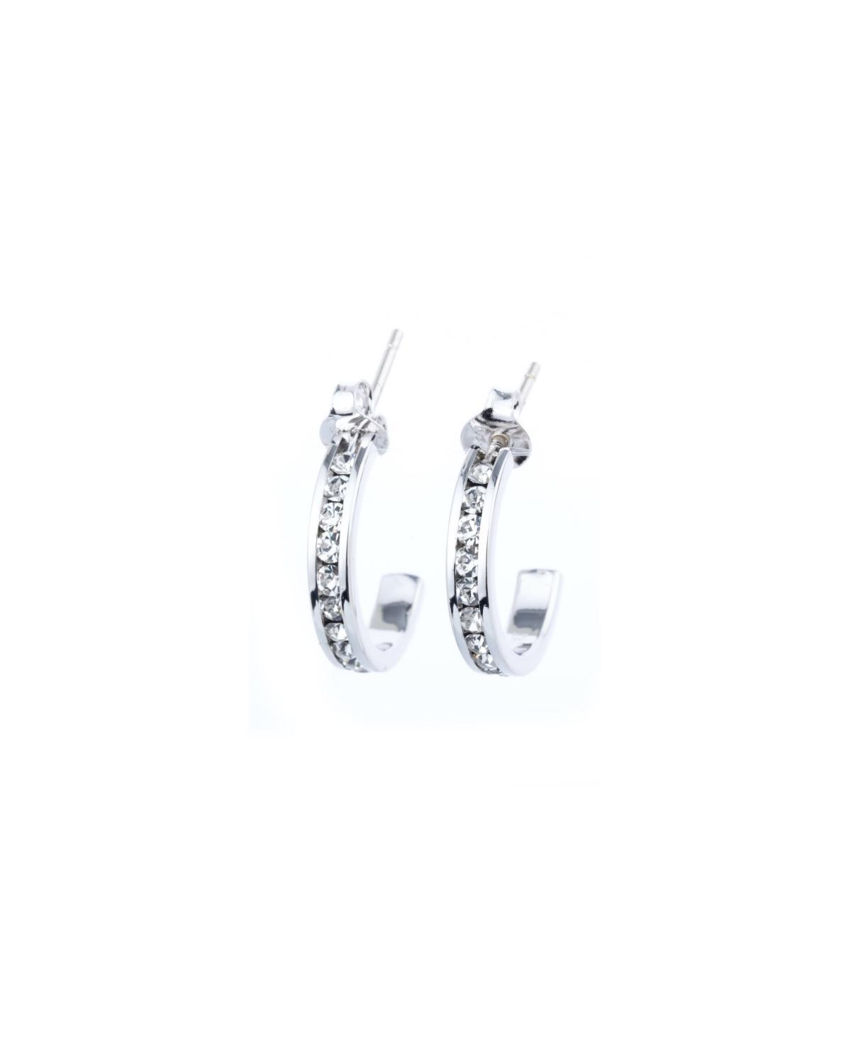 Traditions Jewelry Company Sterling Silver Crystal Semi-Hoop Earrings, Womens, Blue Product Image