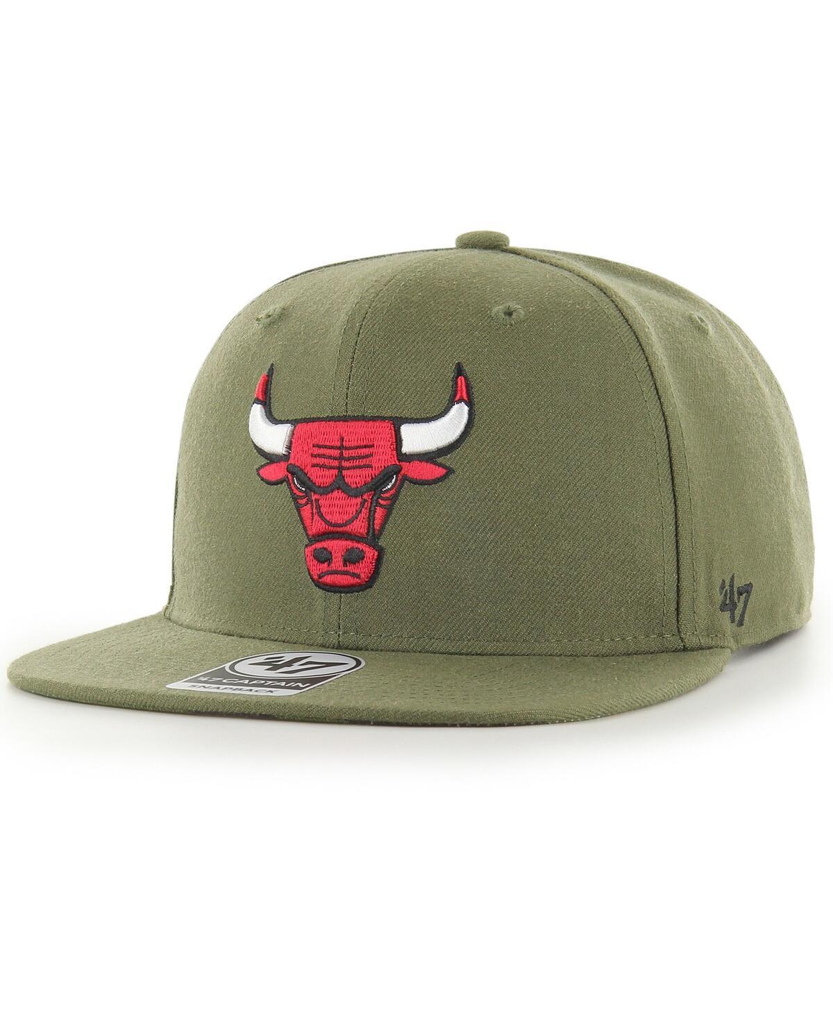 Mens 47 Brand Olive Chicago Bulls Ballpark Camo Captain Snapback Hat Product Image