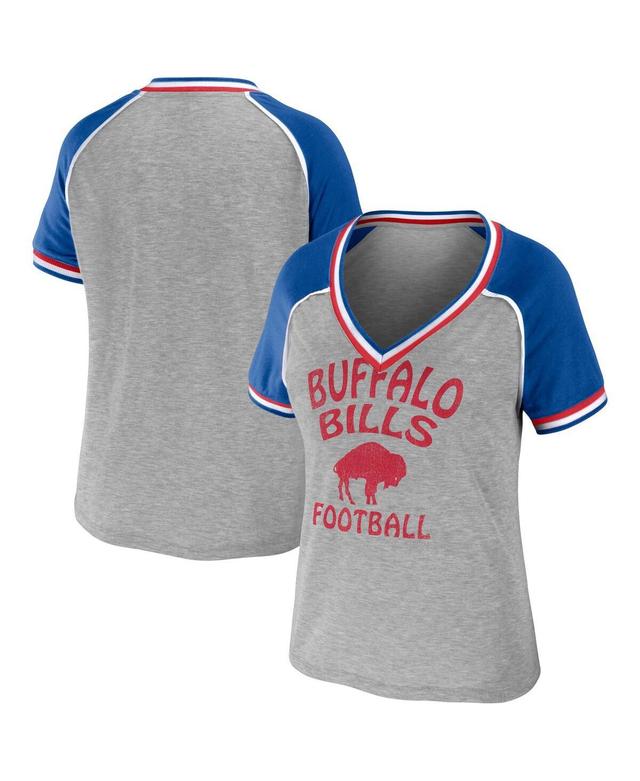 Womens Wear by Erin Andrews Heather Gray Buffalo Bills Throwback Raglan V-Neck T-shirt Product Image