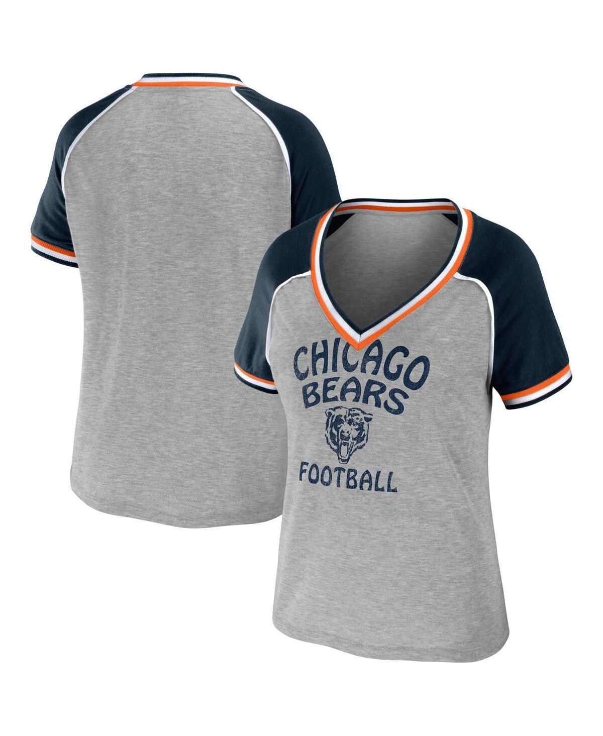 Womens WEAR by Erin Andrews Heather Gray Chicago Bears Throwback Raglan V-Neck T-Shirt Product Image