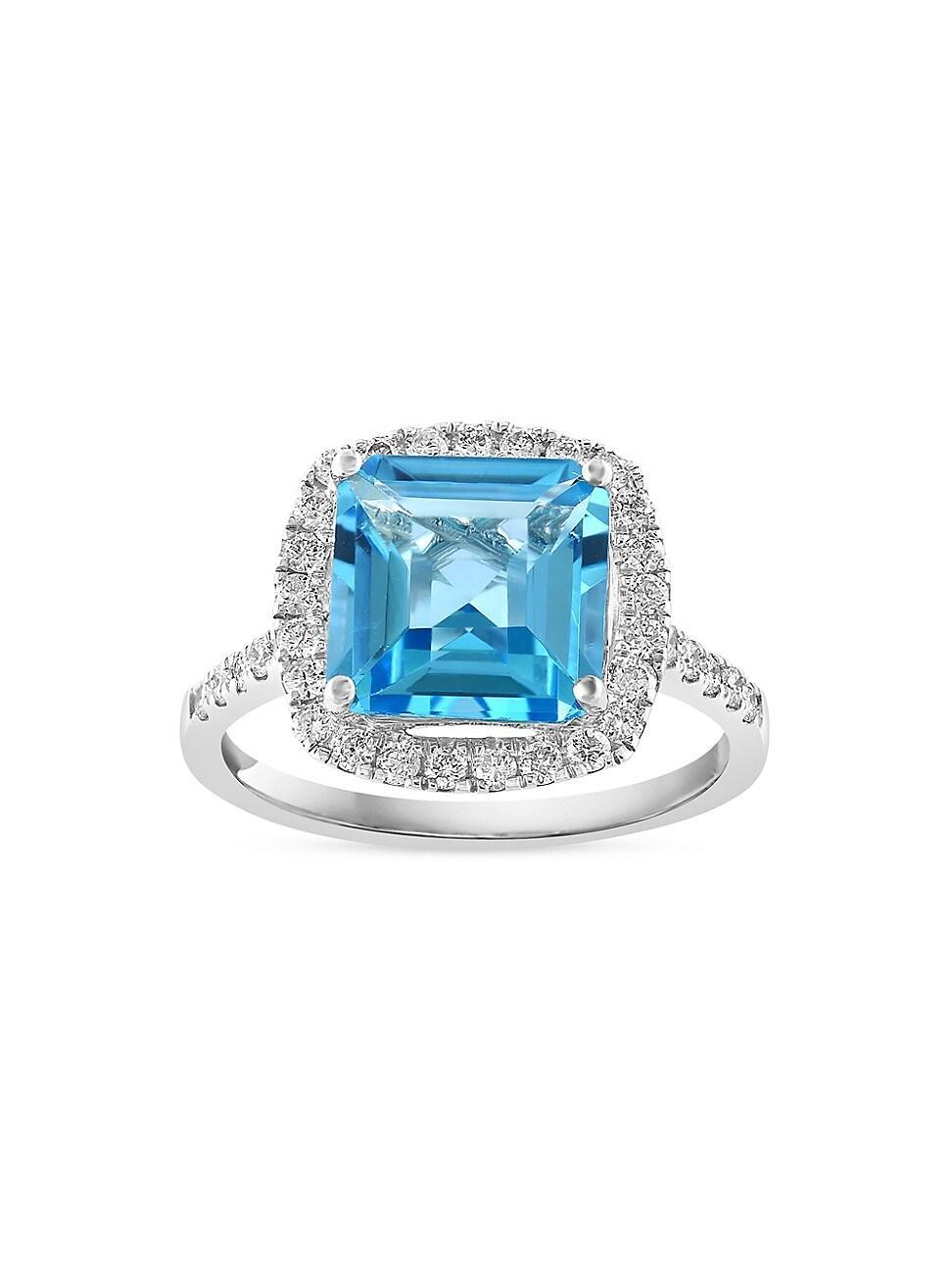 Womens 14K White Gold, Blue Topaz & 0.45 TCW Diamond Halo Ring Product Image