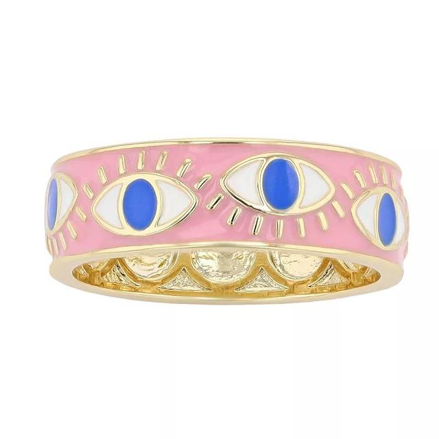 Gold Tone Pink Enamel Evil Eye Band Ring, Womens Product Image