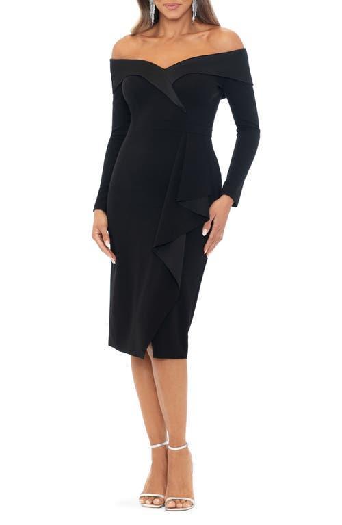 XSCAPE Short Scuba Crepe Off-the-Shoulder Long Sleeve Women's Dress Product Image