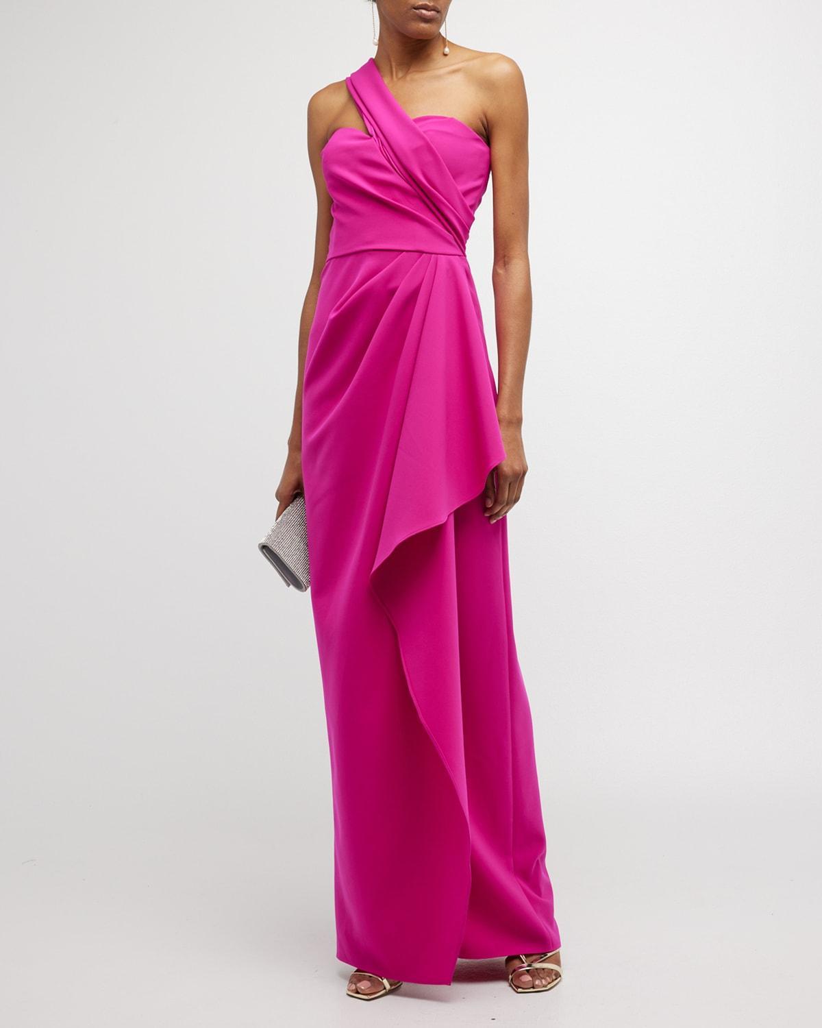 One-Shoulder Draped Stretch Crepe Gown Product Image