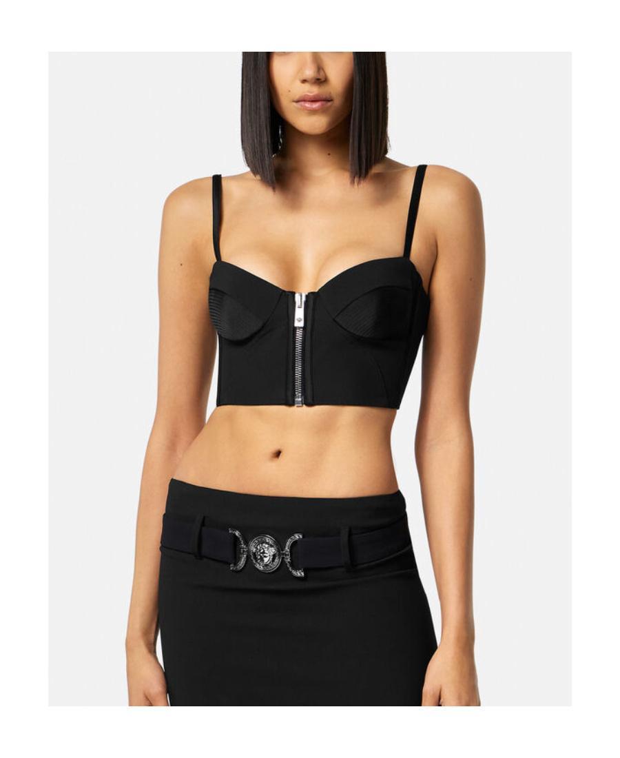 VERSACE Zipped Crop Tank Top In Black Product Image