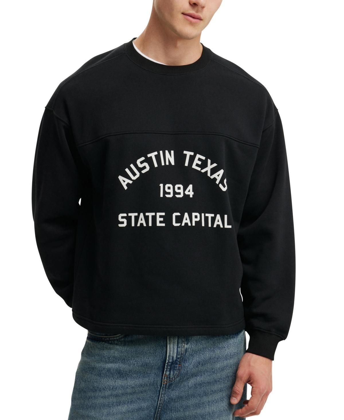 Cotton On Mens Box Fit Graphic Crew Sweatshirt - Black Product Image