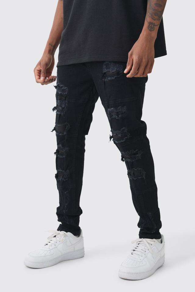 Skinny Stretch All Over Rip & Repair Jeans | boohooMAN USA Product Image