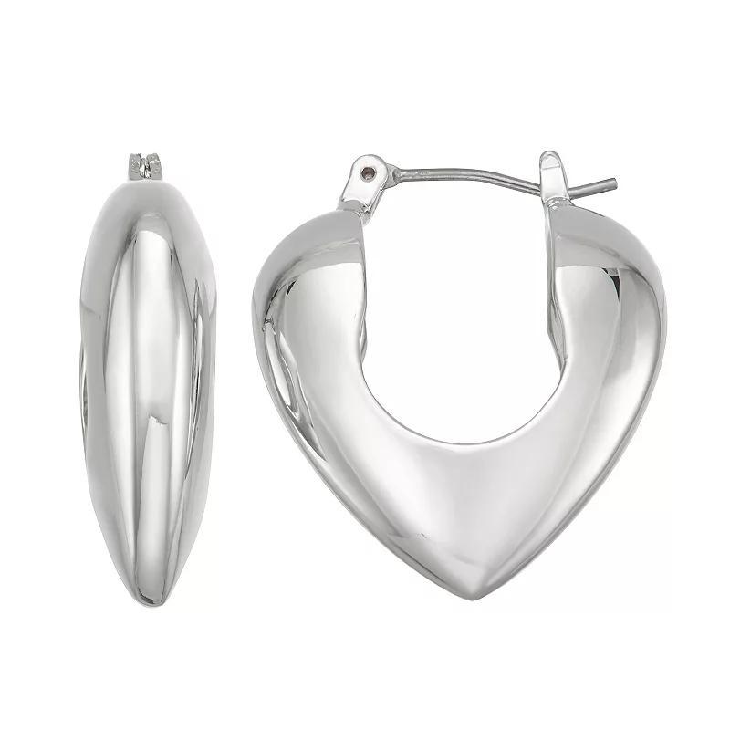 Simply Vera Vera Wang Puffy Heart Hoop Earrings, Womens, Silver Tone Product Image