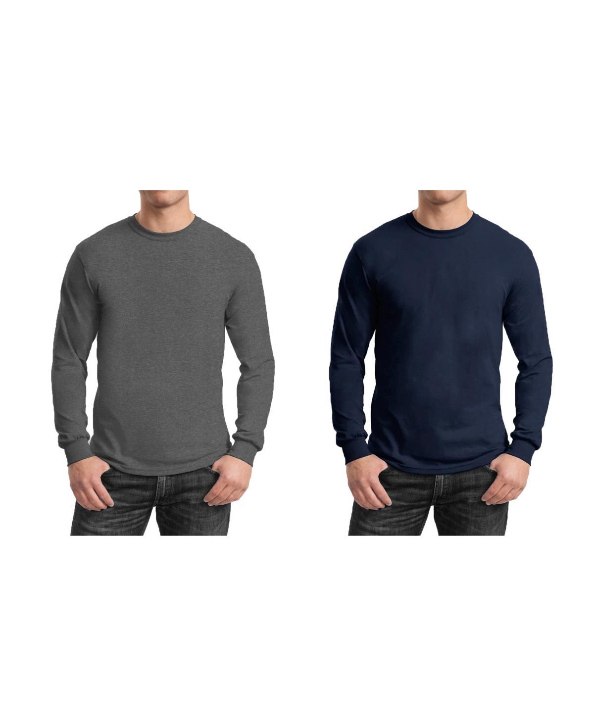 Galaxy By Harvic Mens 2-Pack Egyptian Cotton-Blend Long Sleeve Crew Neck Tee - Charcoal Product Image