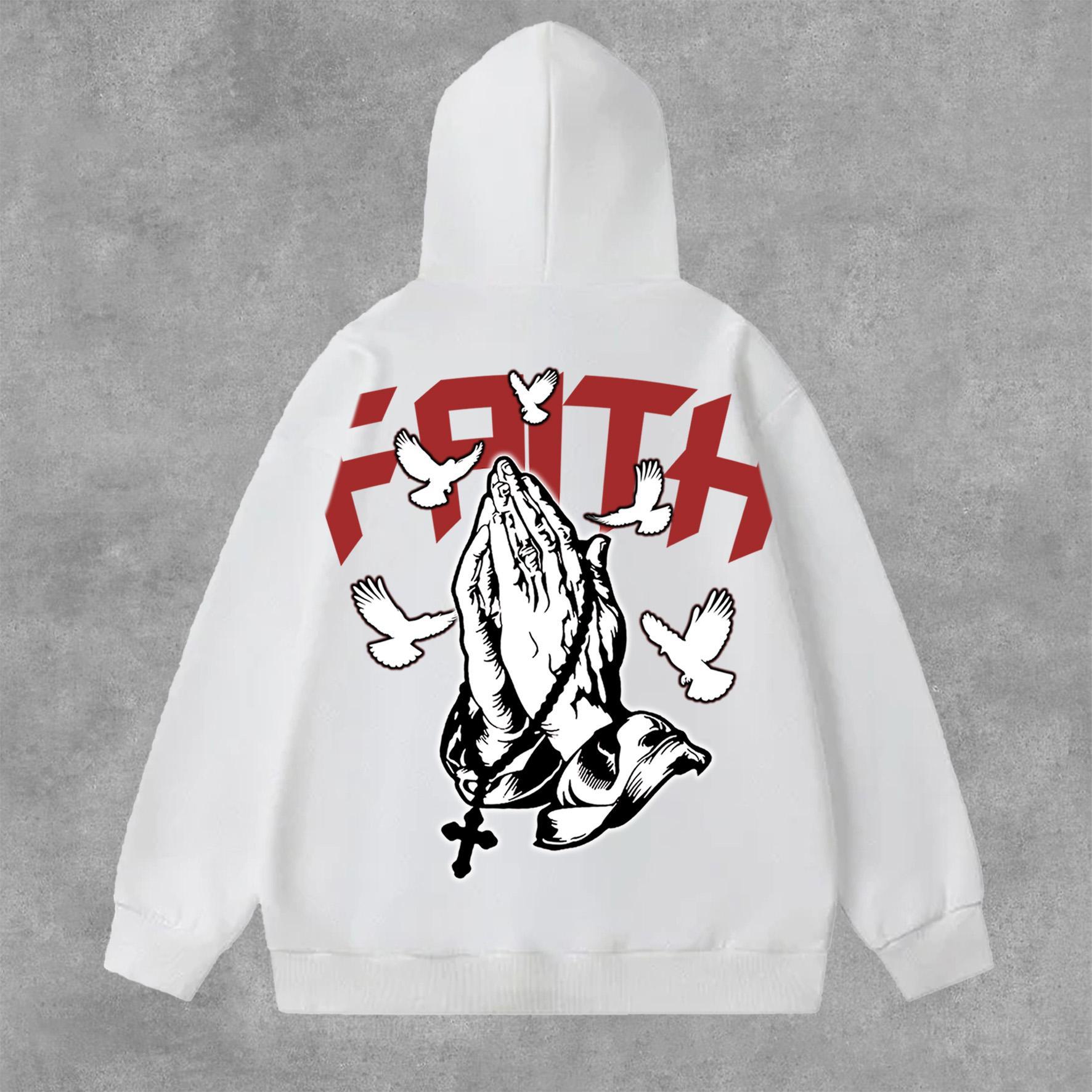 Sopula Faith Praying Hands Graphic Cross Print Side Pockets Hoodie Product Image