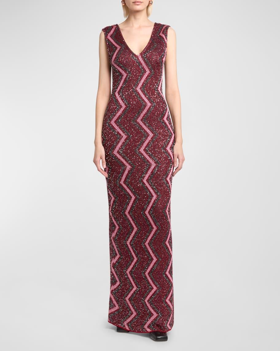 Metallic Chevron Paillette Knit Sleeveless Maxi Dress product image