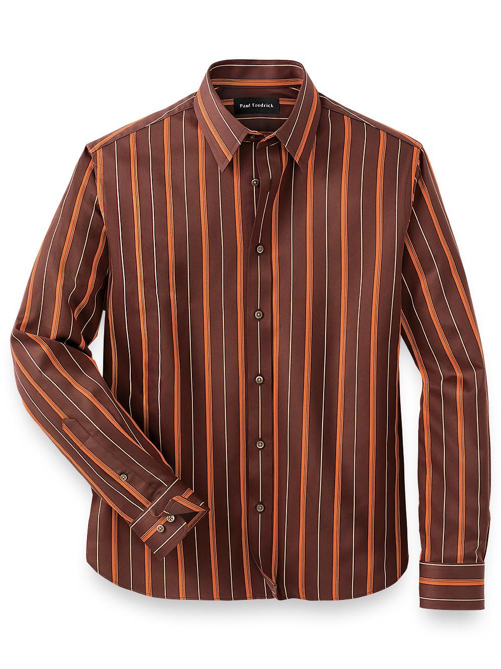 Cotton Stripe Casual Shirt - Brown Product Image