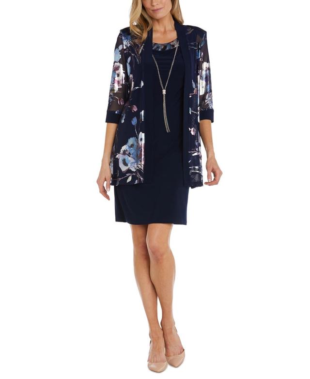 R & M Richards Womens Necklace Printed-Jacket Dress - Navy Product Image