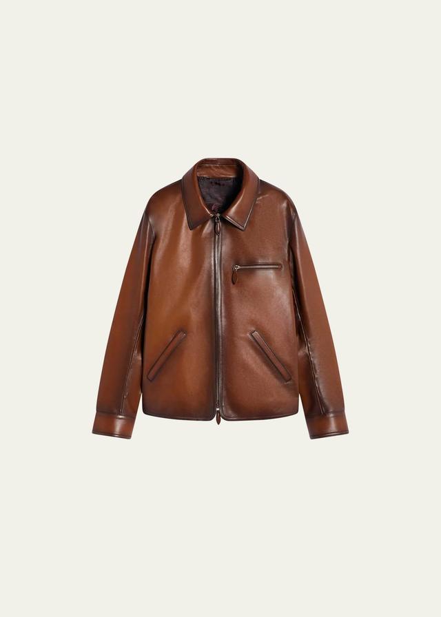 Mens Jour Patina Leather Full-Zip Blouson Jacket Product Image