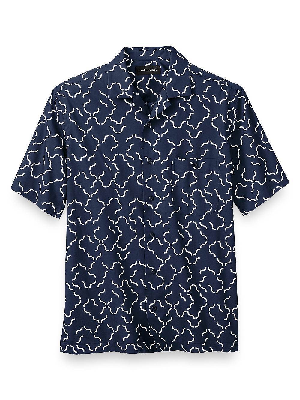 Cotton Deco Print Casual Shirt - Navy Product Image