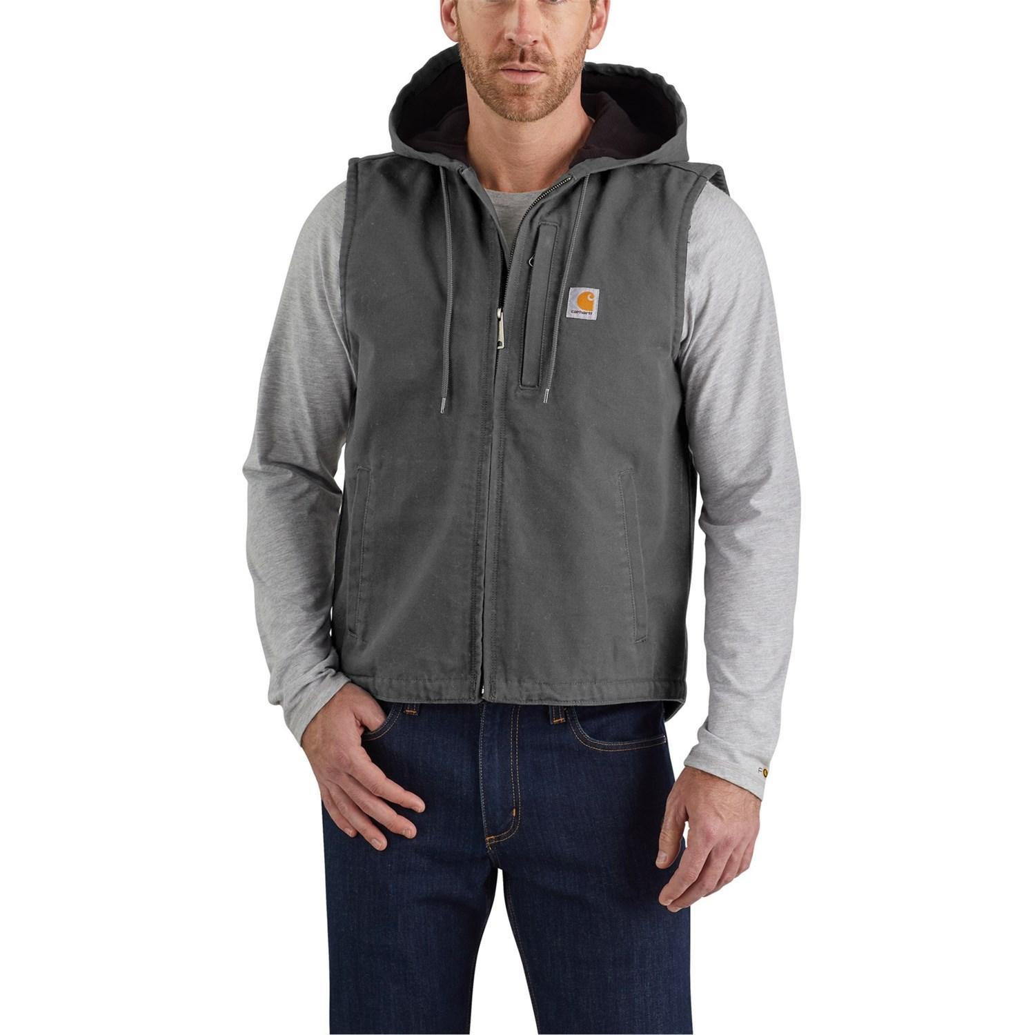 Carhartt 103837 Relaxed Fit Washed Duck Hooded Vest - Fleece Lined Product Image