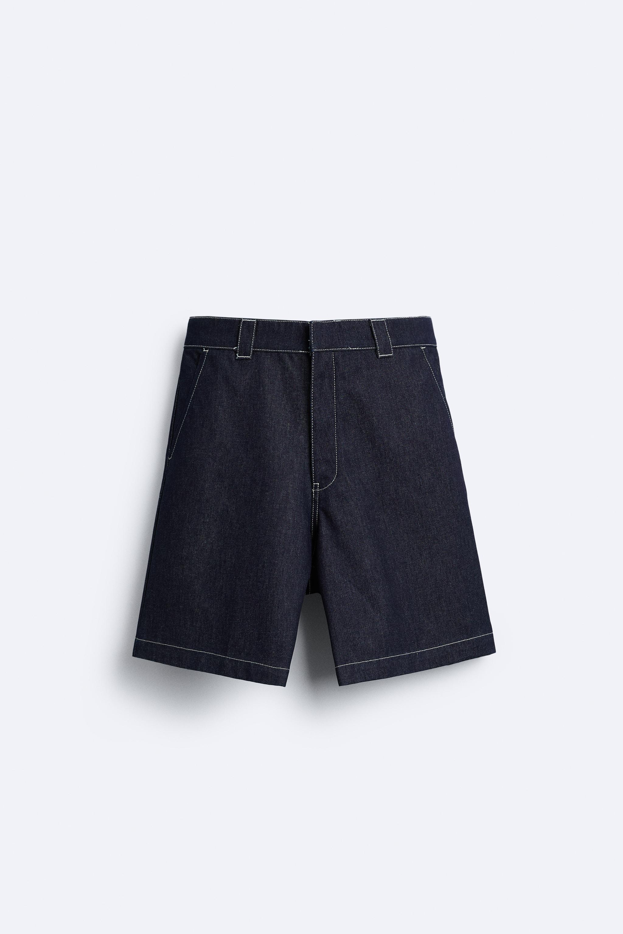 TOPSTITCHED DENIM SHORTS Product Image