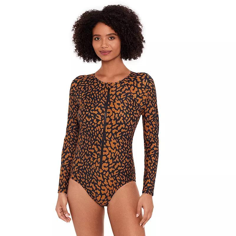 Womens Eco Beach Long Sleeve Zip-Front One-Piece Swimsuit Product Image