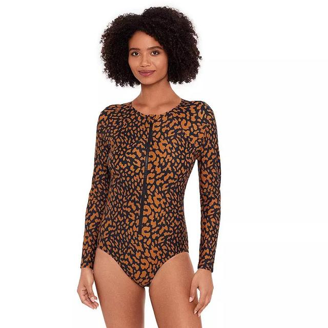 Womens Eco Beach Long Sleeve Zip-Front One-Piece Swimsuit Product Image