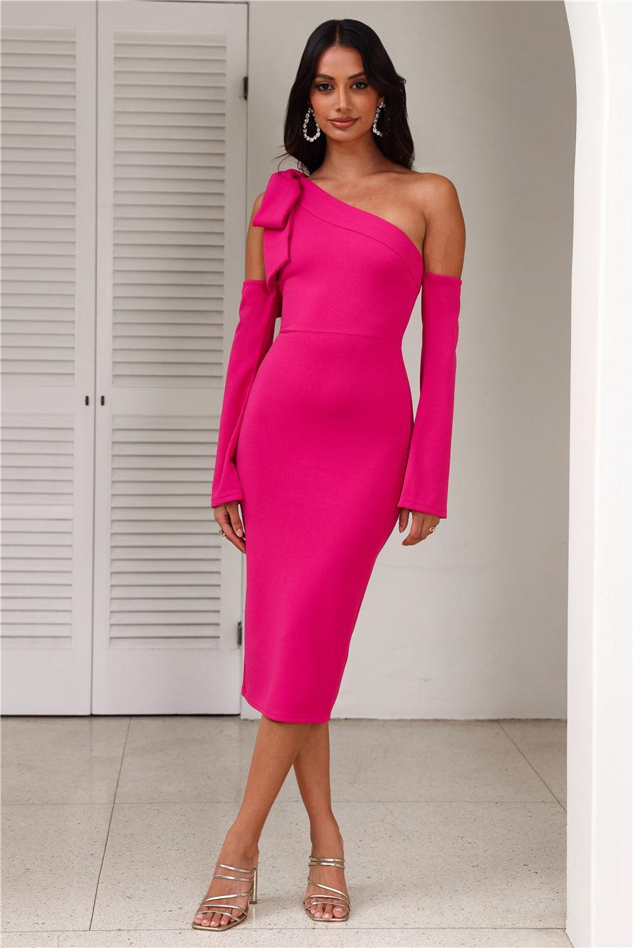 Fine Night Out Long Sleeve Midi Dress Fuchsia Product Image