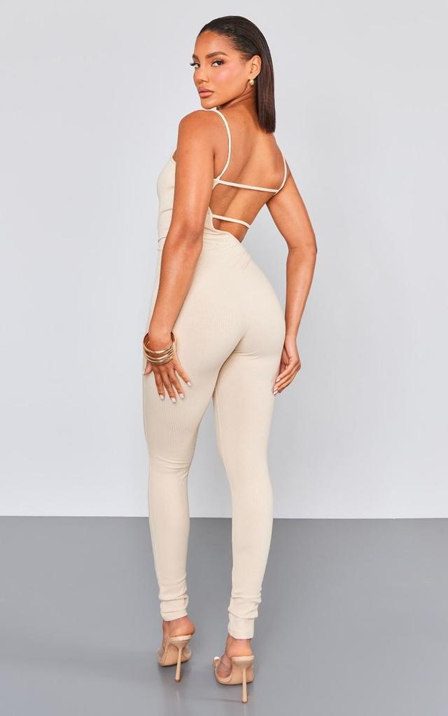 Tan Rib Cut Out Jumpsuit Product Image