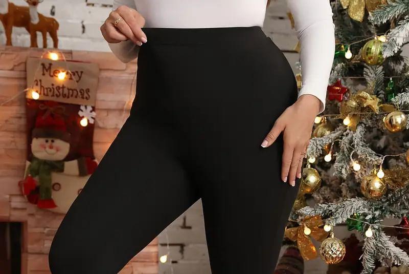 Plus Size High Waist Plain Lace Panel Leggings Product Image