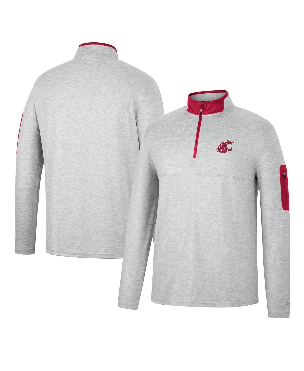 Mens Colosseum Heathered Gray/Red NC State Wolfpack Country Club Windshirt Quarter-Zip Jacket Product Image