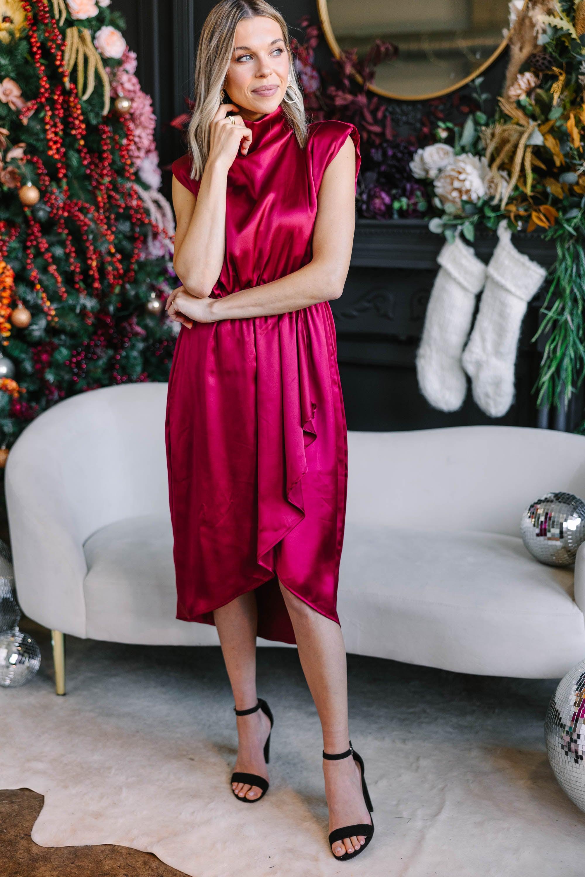 All Eyes On You Ruby Red Satin Midi Dress Female Product Image