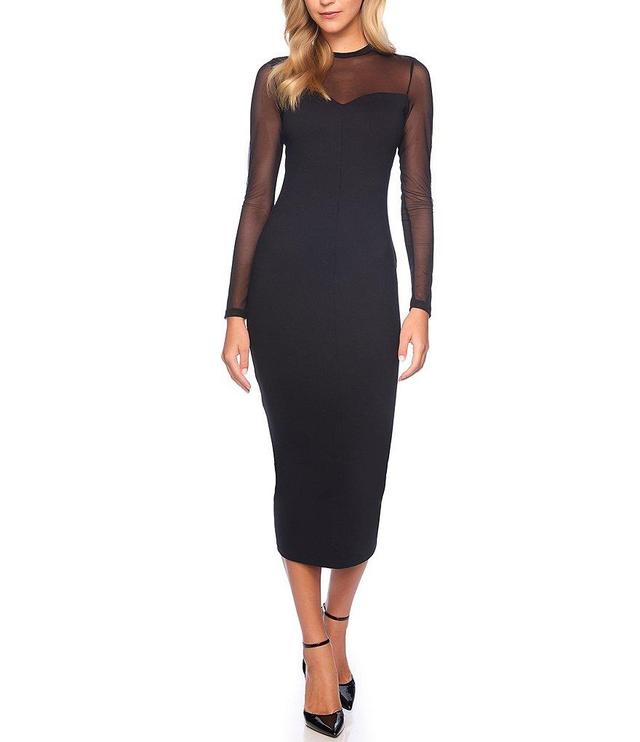 Susana Monaco Knit Mesh Sweetheart Neck Long Sleeve Bodycon Midi Dress Product Image