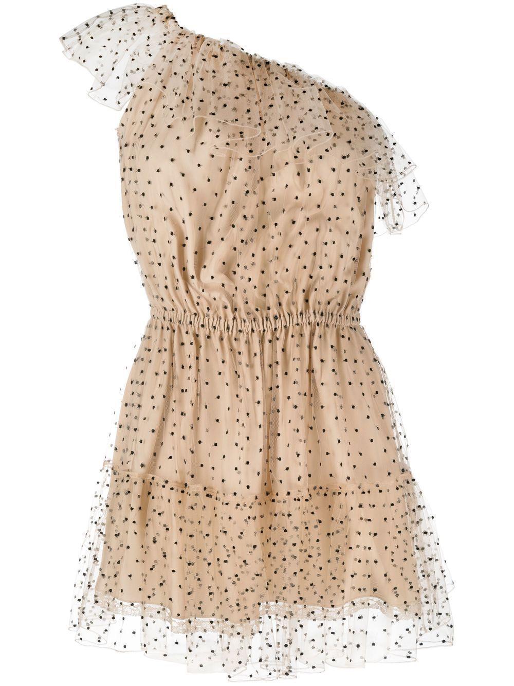 Long Polka Dot Sleeveless Tulle Dress In Beige Product Image