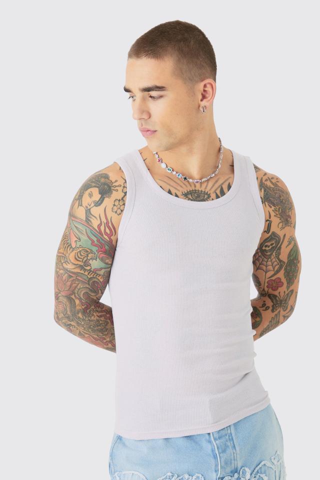 Muscle Fit Ribbed Vest | boohooMAN USA Product Image