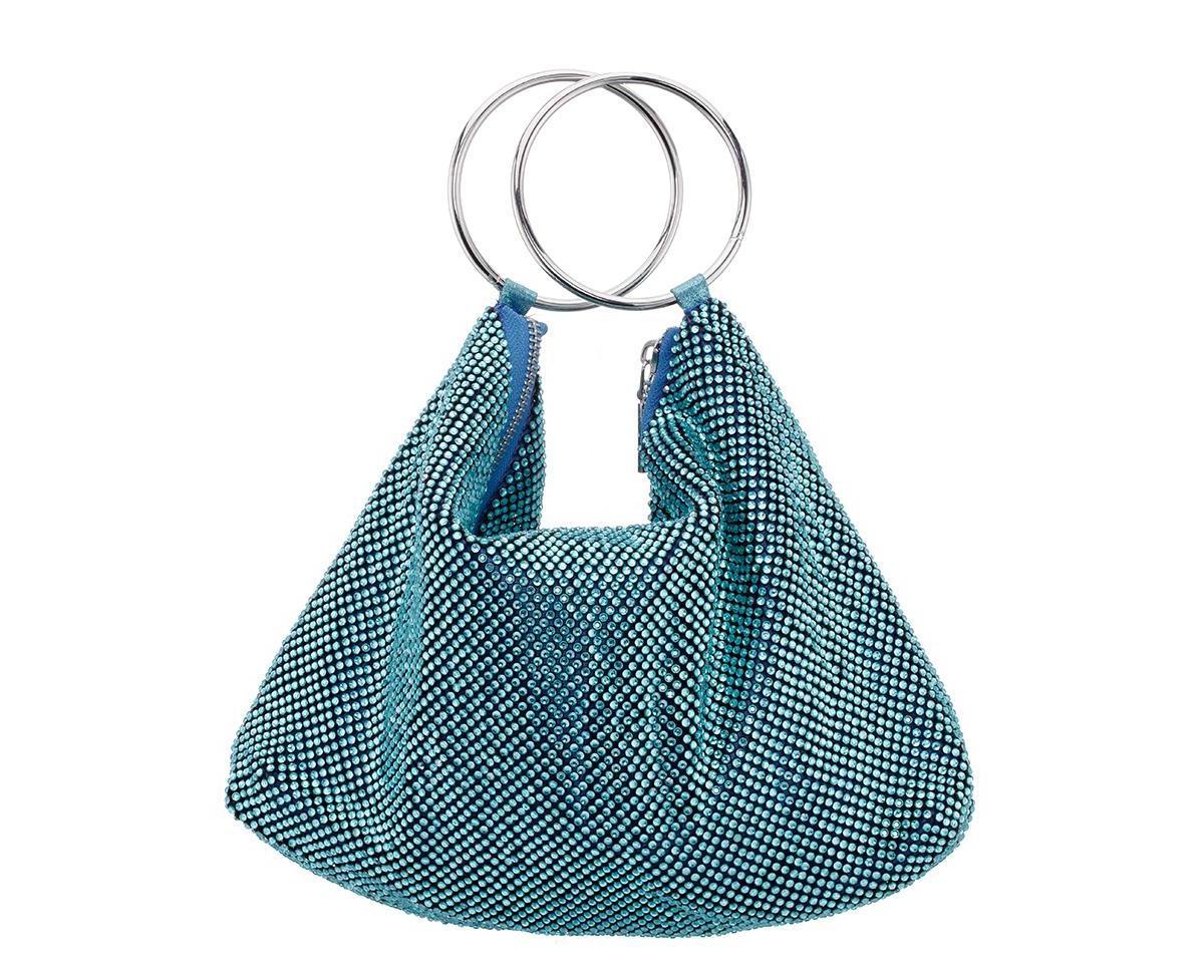 Nina Womens Glass Crystal Mesh Double Ring Handle Pouch Bag Product Image