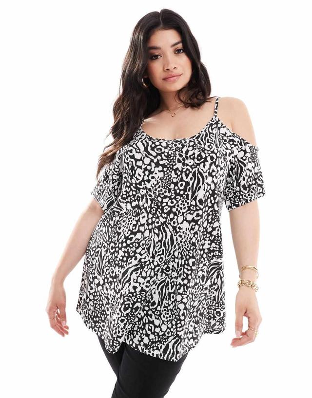 Yours cold shoulder top in animal print Product Image