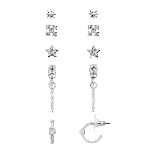 LC Lauren Conrad Silver Tone Simulated Opal Stud & Hoop Earring Set, Womens Product Image