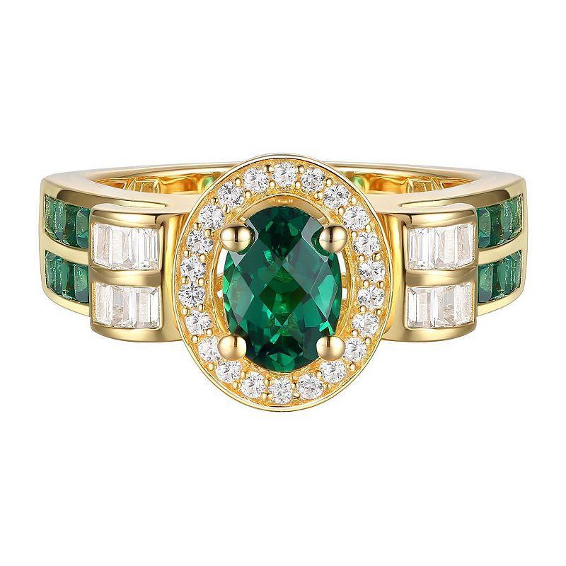 14k Gold Over Silver Lab-Created Emerald & Lab-Created White Sapphire Oval Halo Ring, Womens Gold Tone Product Image