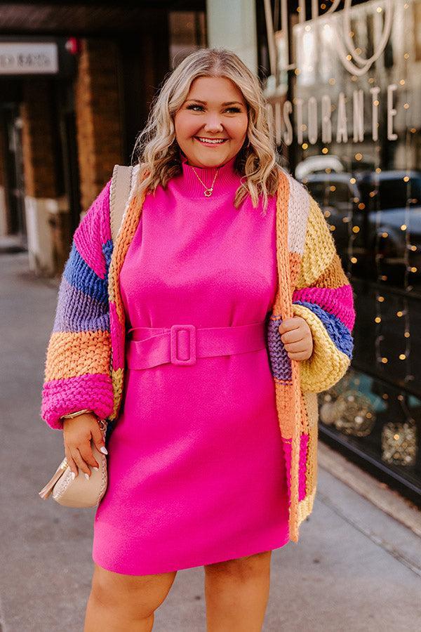 Slow Mornings Sweater Dress In Hot Pink Curves Product Image