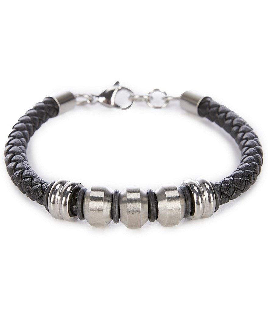 Murano Faux Braided Black Leather Bracelet Product Image