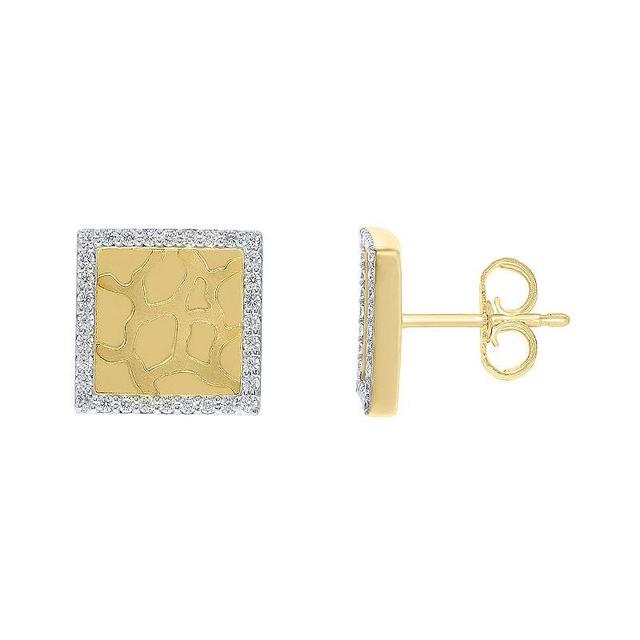 Mens 14k Gold Over Silver 1/4 Carat T.W. Diamond Square Stud Earrings, Gold Tone Product Image