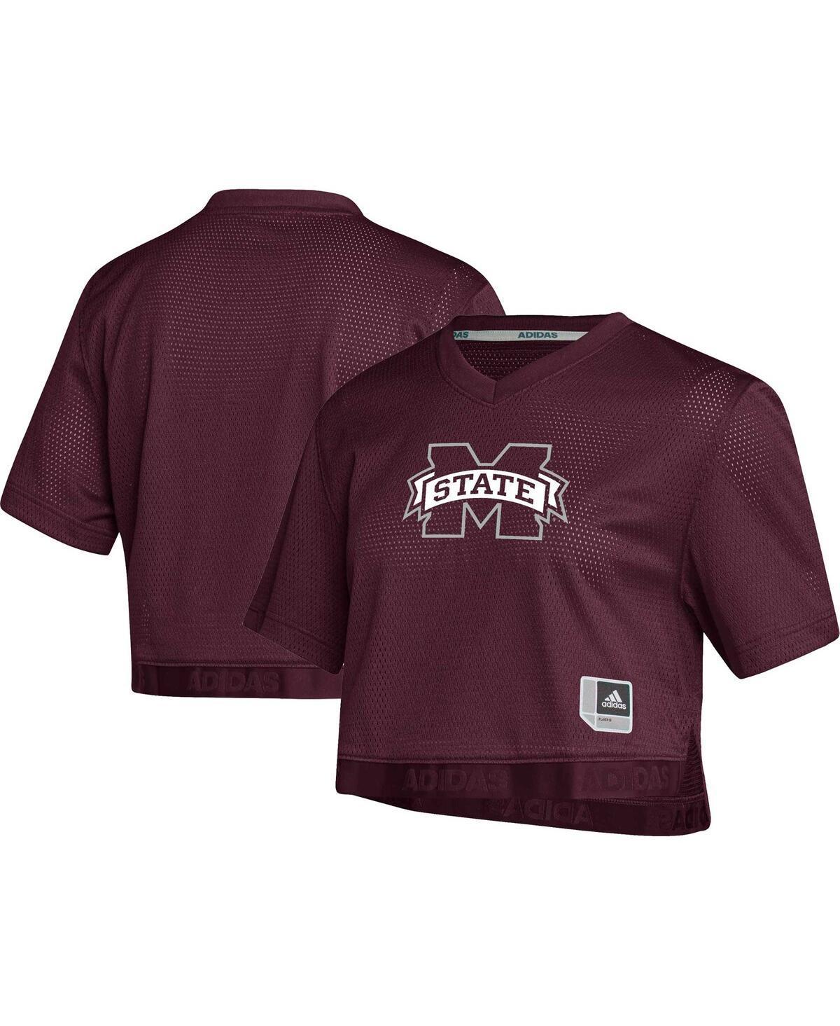 Womens adidas Red Mississippi State Bulldogs Primegreen V-Neck Cropped Jersey Product Image