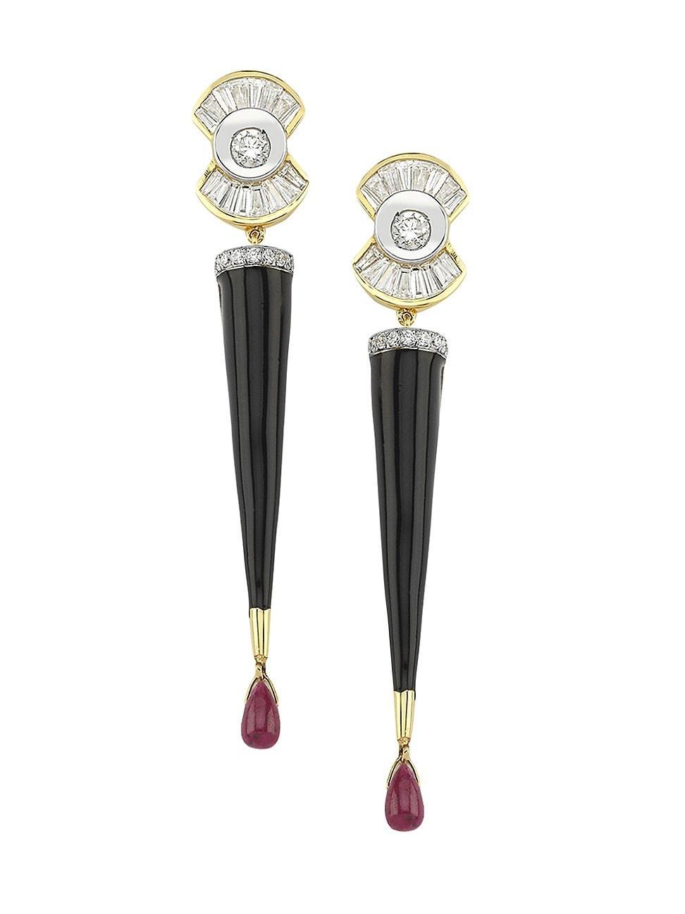 Womens Reflection 14K Gold, Diamond & Ruby Drop Earrings Product Image