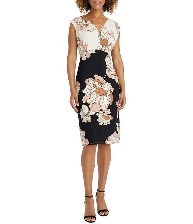 Maggy London Matte Jersey Floral Print V-Neck Cap Sleeve Dress Product Image