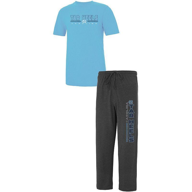 Mens Concepts Sport Heathered Charcoal/Carolina Blue North Carolina Tar Heels Meter T-Shirt & Pants Sleep Set Product Image