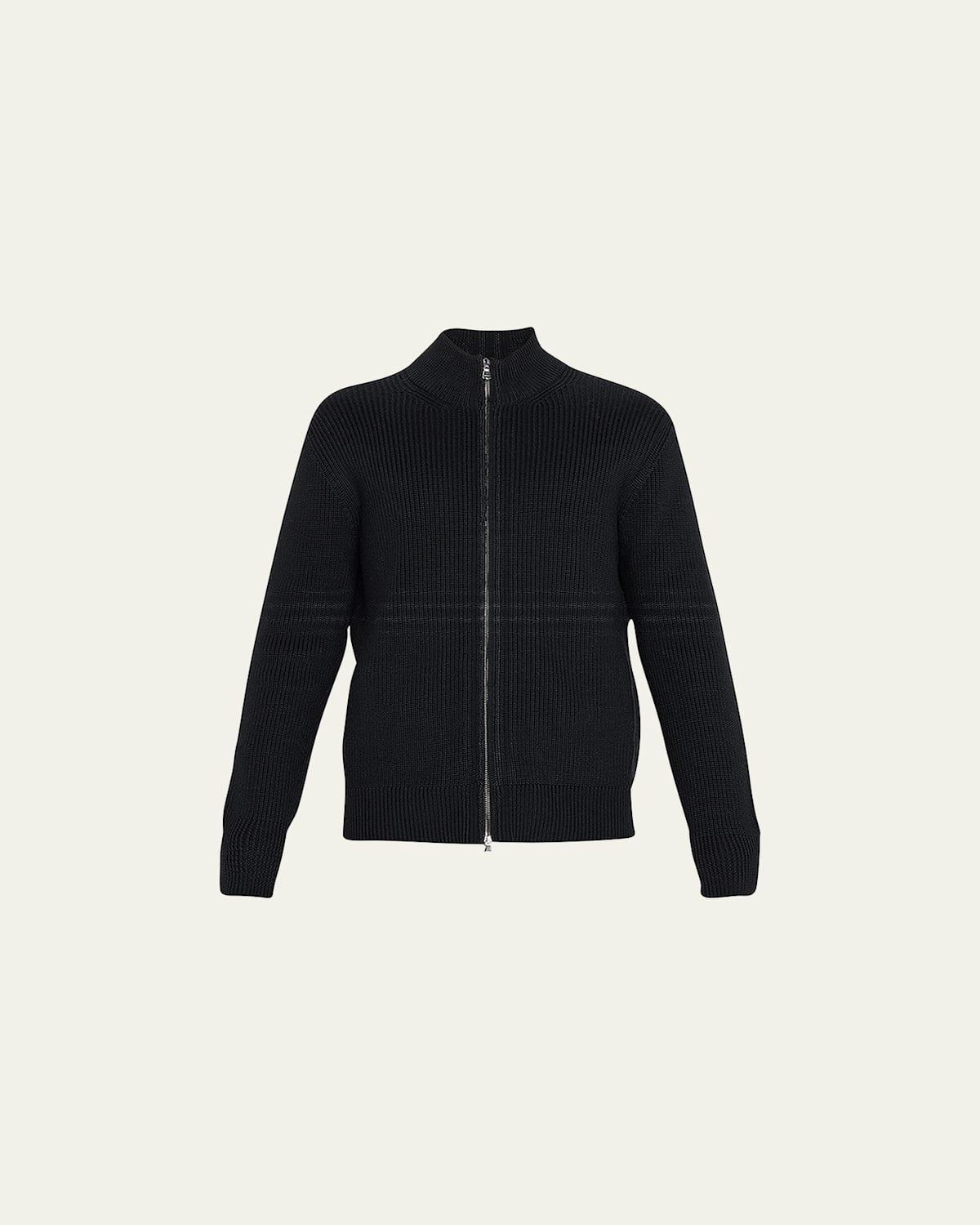 Mens Mock Neck Rib-Knit Zip Jacket Product Image