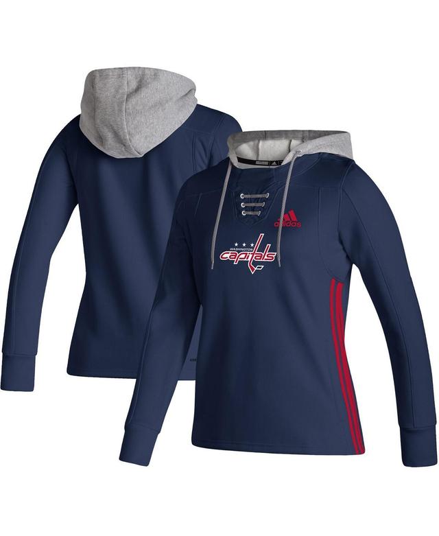 Womens adidas Navy Washington Capitals Skate Lace Aeroready Pullover Hoodie Product Image