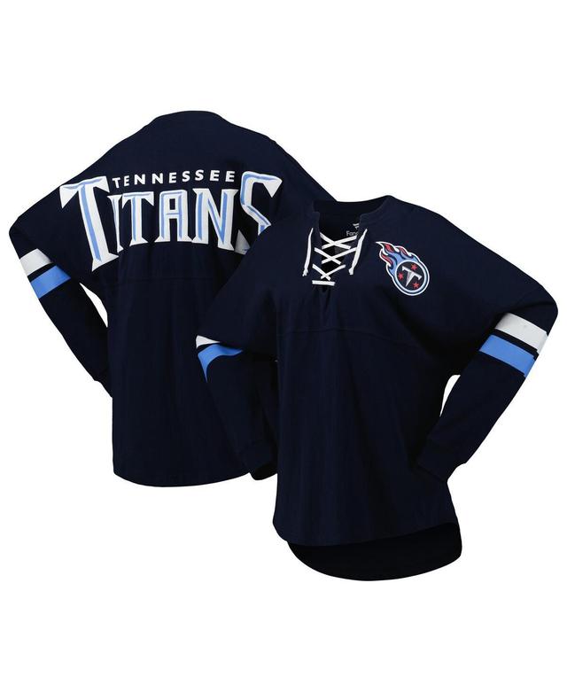 Womens Fanatics Navy Tennessee Titans Spirit Jersey Lace-Up V-Neck Long Sleeve T-shirt Product Image