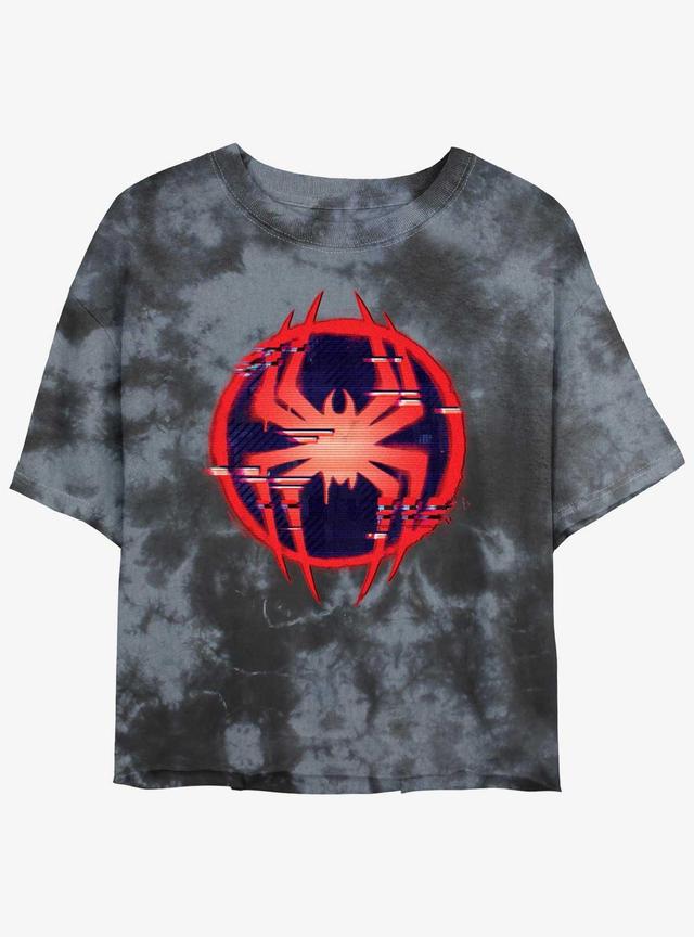 Marvel Spider-Man Glitch Spider Symbol Girls Tie-Dye Crop T-Shirt Product Image