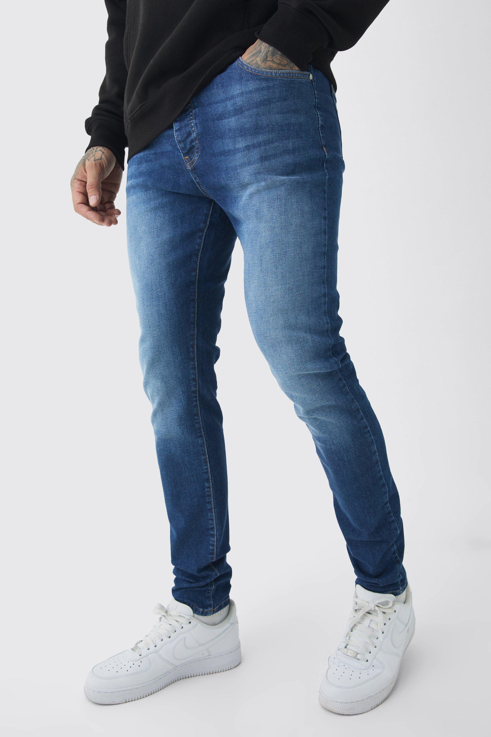 Tall Skinny Stretch Tinted Jeans in Mid Blue | boohooMAN USA Product Image