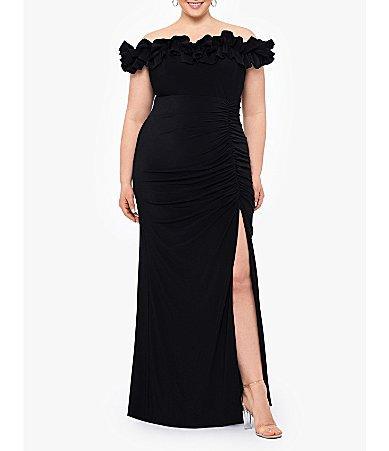 Xscape Evenings Ruffle Off the Shoulder Gown Product Image