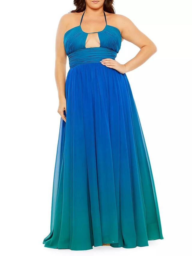 Plus Fabulouss Ruched Ombré Chiffon Halter Gown Product Image