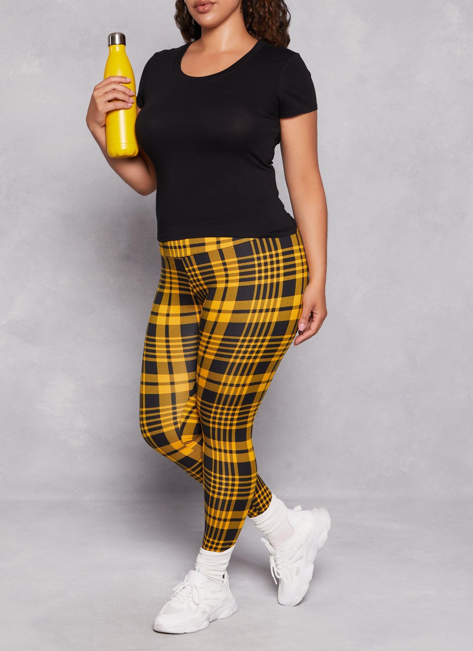 Womens Plus Size Plaid Soft Knit High Waist Leggings Product Image